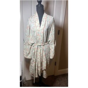 Time After Time Vintage  Floral Kimono Robe Bell Sleeve  Pink Peach Green Size S